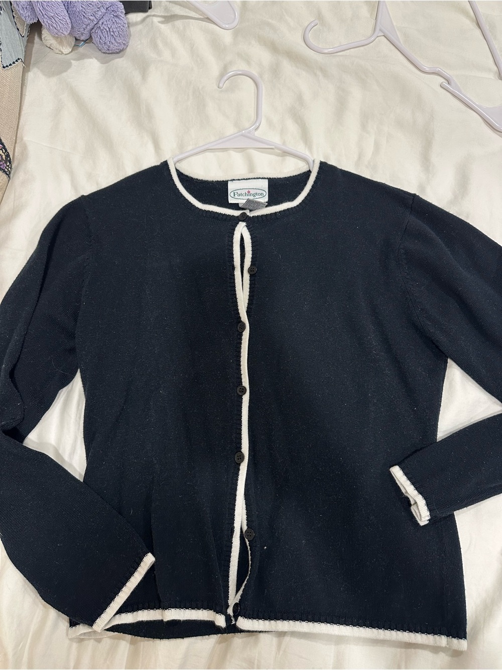 Patchington Black Cardigan with White Trim